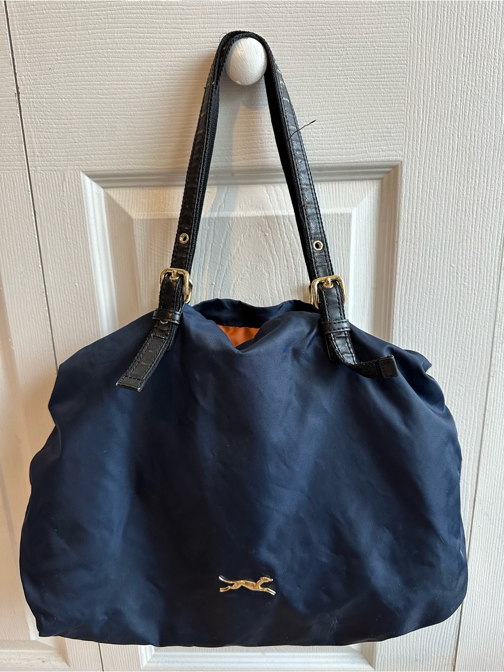 Bimba y Lola Two-Tone Navy and Cognac/Orange Drawstring Shoulder Tote Bag - Picture 3 of 8